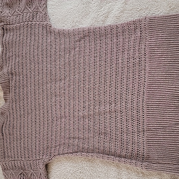 Women's Small Mohair Blend Knit Lace Sweater - Taupe Quarter Length Sleeves - Picture 4 of 7